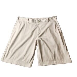Nike Golf Shorts Mens 38x10" Flat Front Chinos Tan Khaki Pockets Logo